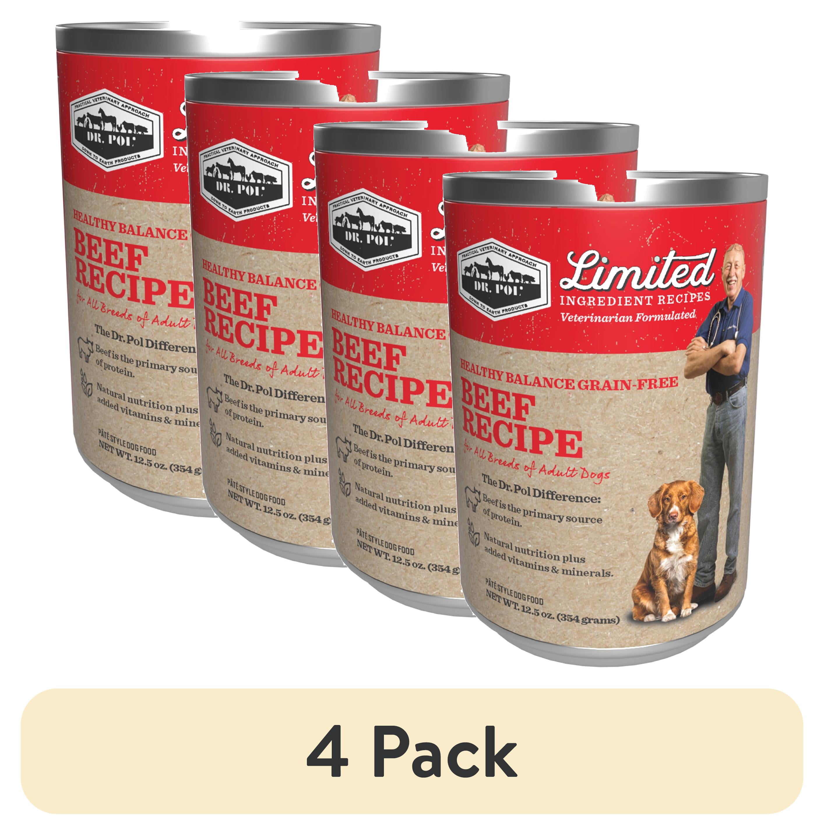 (4 pack) Dr. Pol Limited Ingredient Beef Canned Dog Food, 12.5oz.