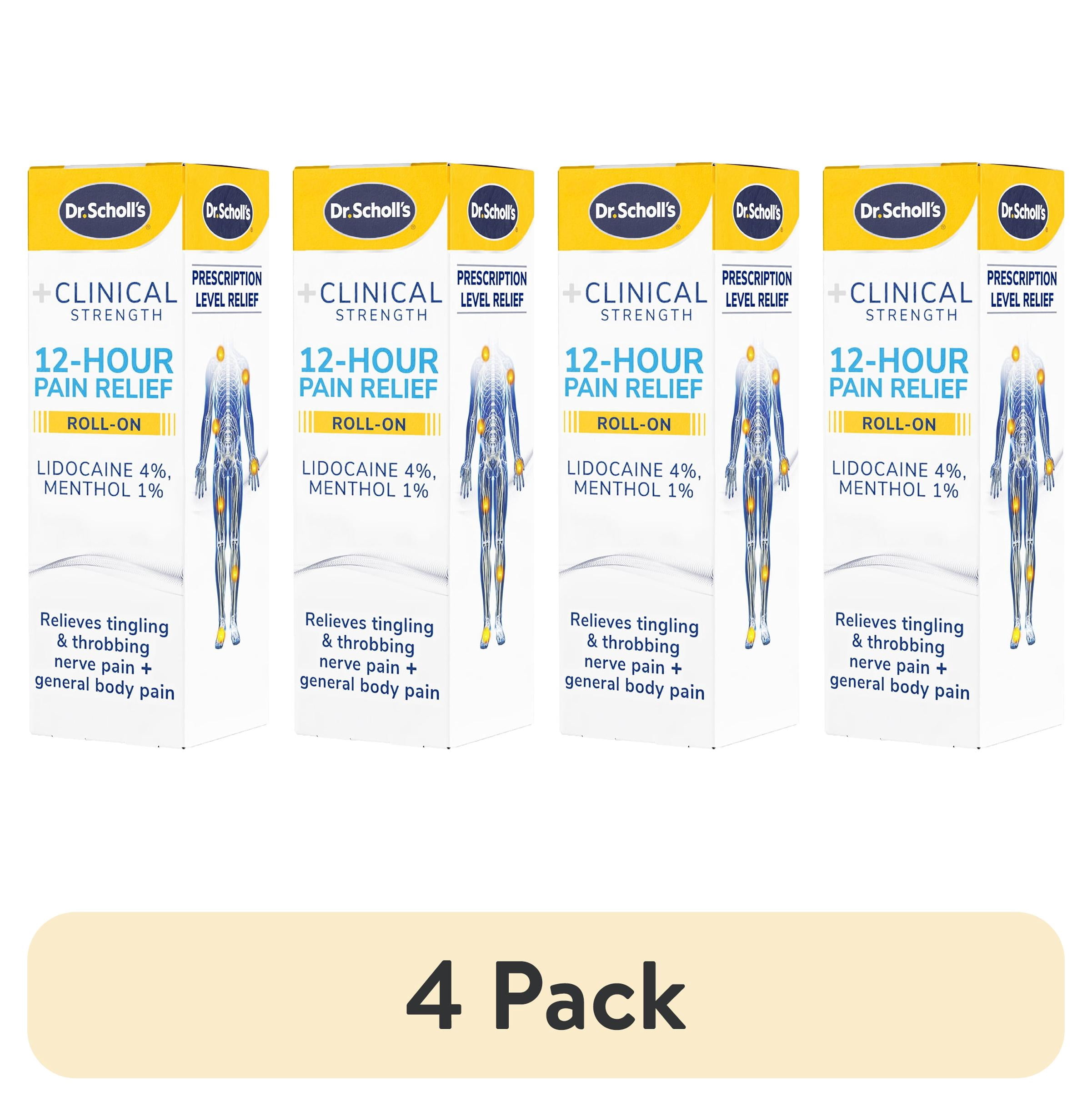 (4 pack) Dr. Scholl’s 12-Hour Pain Relief Liquid Roll-On with 4% Lidocaine and Menthol, 3 oz