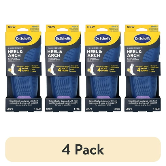 (4 pack) Dr. Scholl's Heel & Arch All-Day Pain Relief Orthotics, Men's 8-12, 1 Pair, 3/4 Length