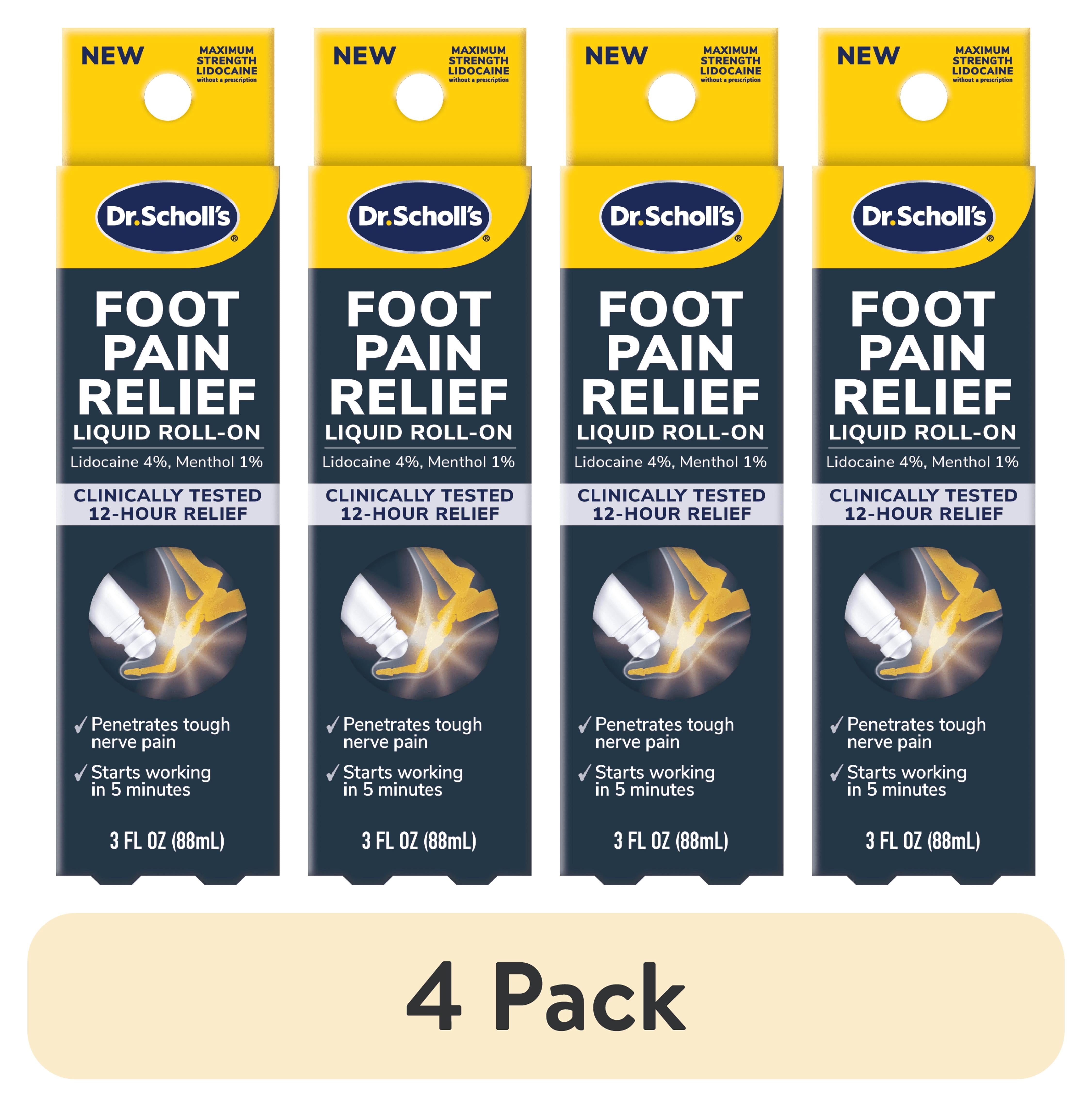 (4 pack) Dr. Scholl's Liquid Roll-On for Foot Pain Relief with Lidocaine and Menthol, Recommended for Nerve Pain