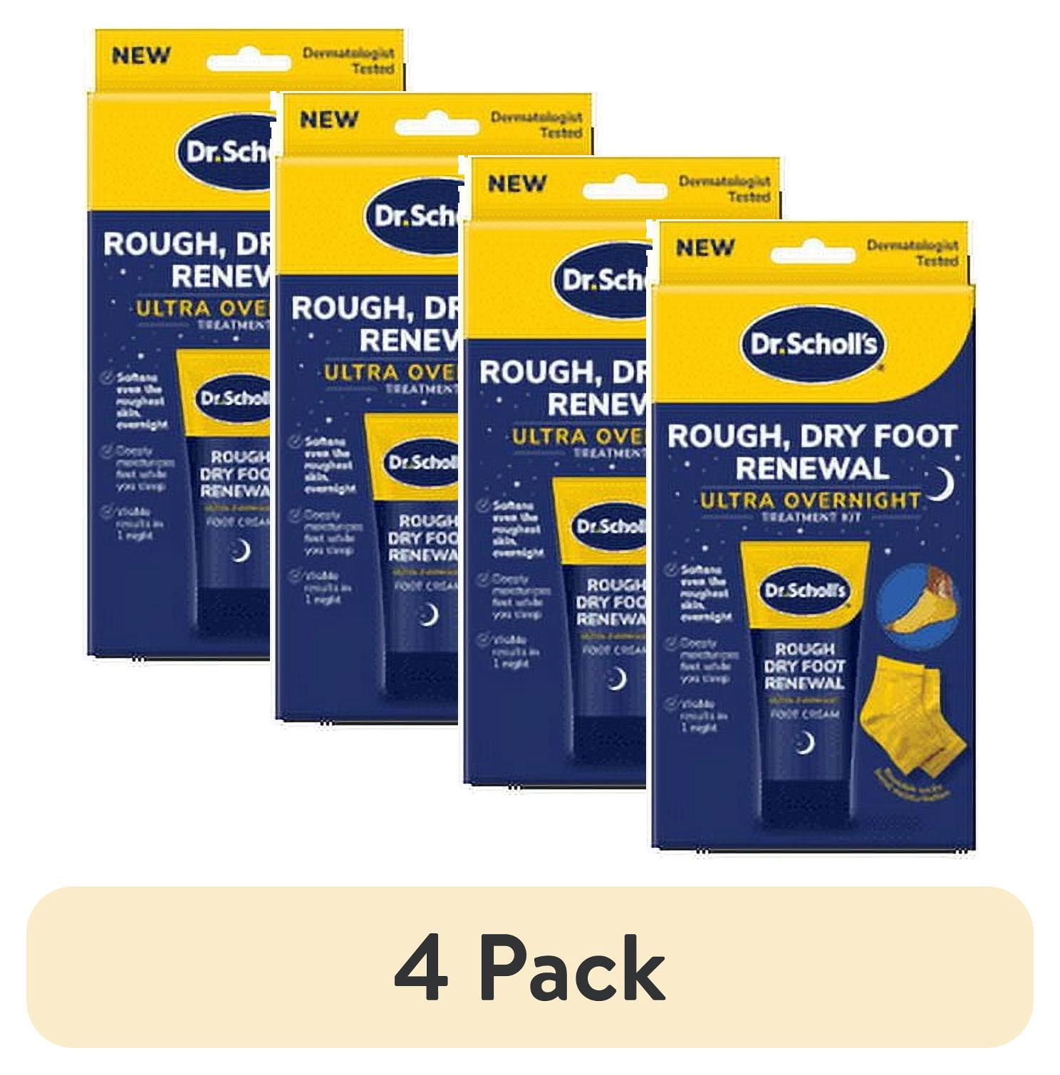 (4 pack) Dr. Scholl's Rough, Dry Foot Renewal Ultra Overnight Treatment Kit with 3oz Foot Cream and Foot Sleeves