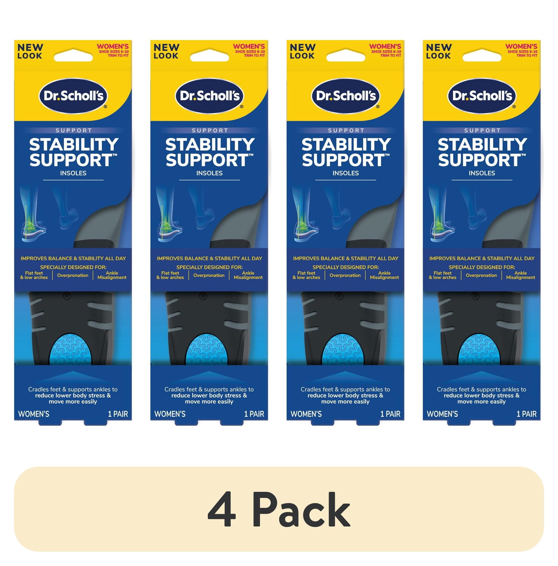 (4 pack) Dr. Scholl's Stability Support Insoles Flat feet & Overpronation, Low Arch Support, Women 6-10, 1 Pair