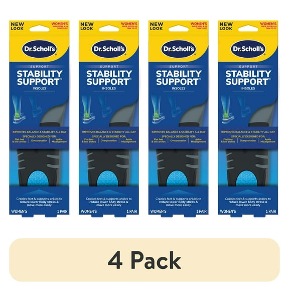 (4 pack) Dr. Scholl's Stability Support Insoles Flat feet & Overpronation, Low Arch Support, Women 6-10, 1 Pair