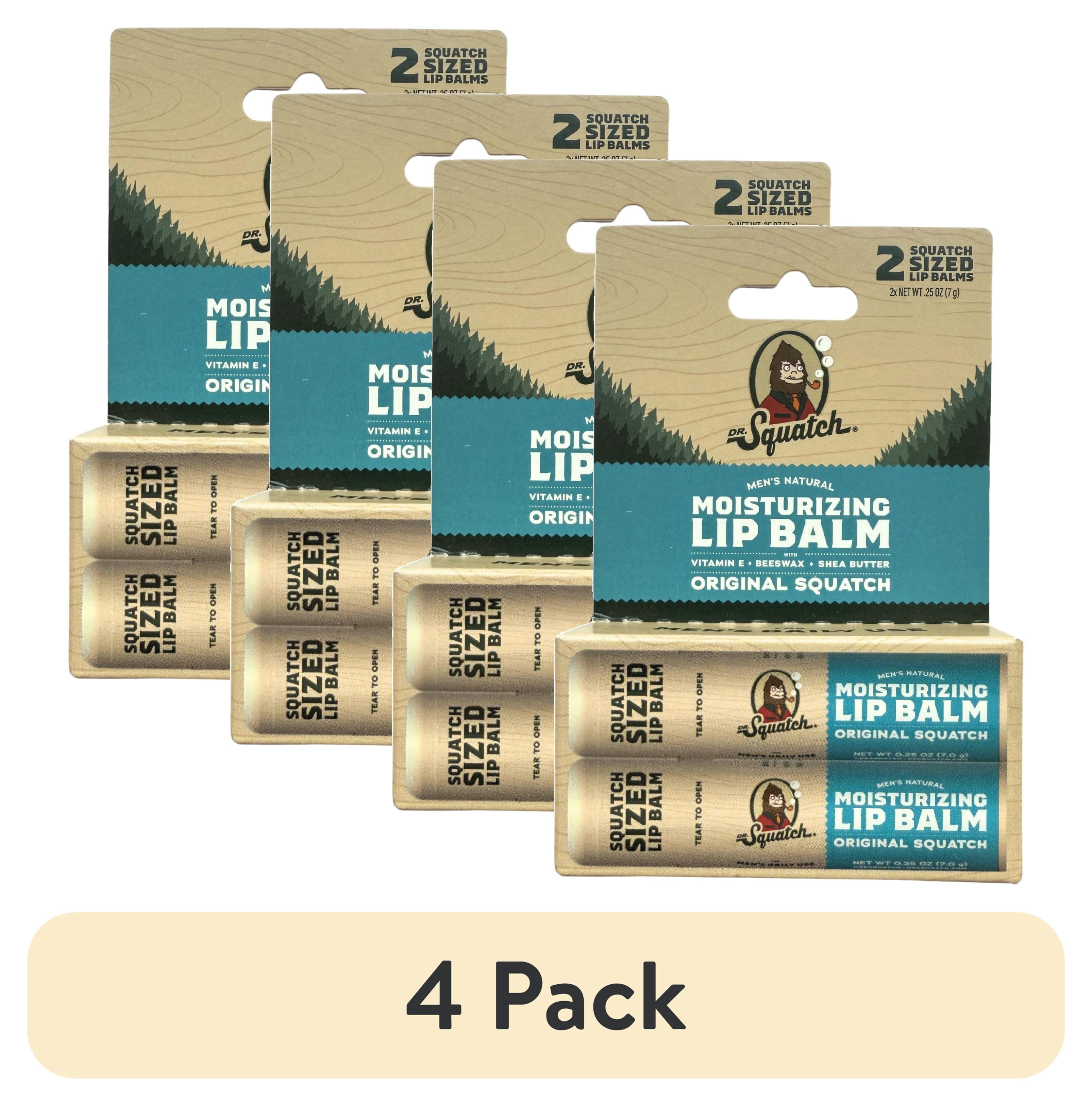 (4 pack) Dr. Squatch Moisturizing Lip Balms, Natural Lip Moisturizer Butter for Men Lip Care, Original Mint, 0.25 Oz, 2 Pack