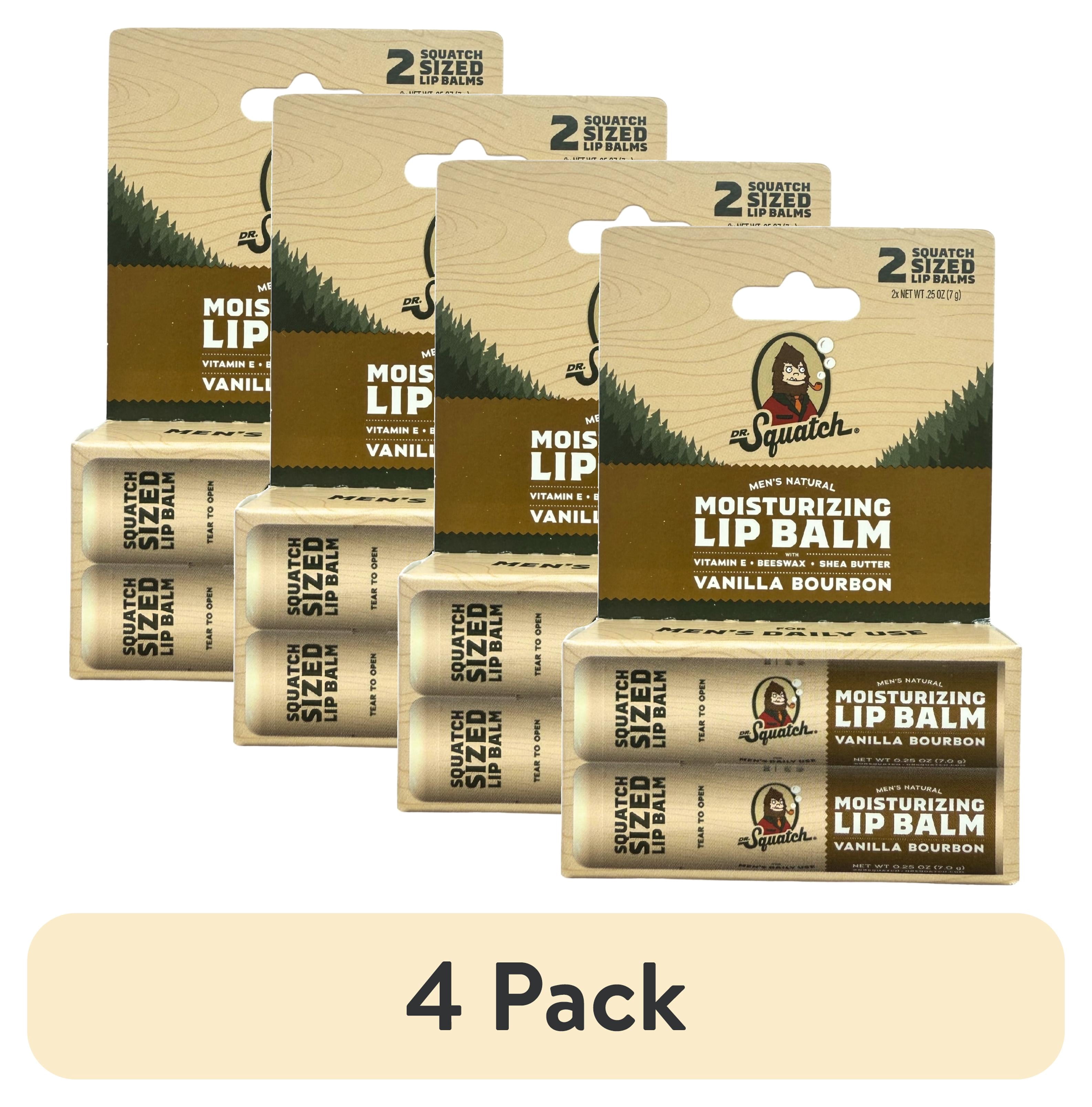 (4 pack) Dr. Squatch Moisturizing Lip Balms, Natural Lip Moisturizer Butter for Men Lip Care, Vanilla Bourbon, 0.25 Oz, 2 Pack