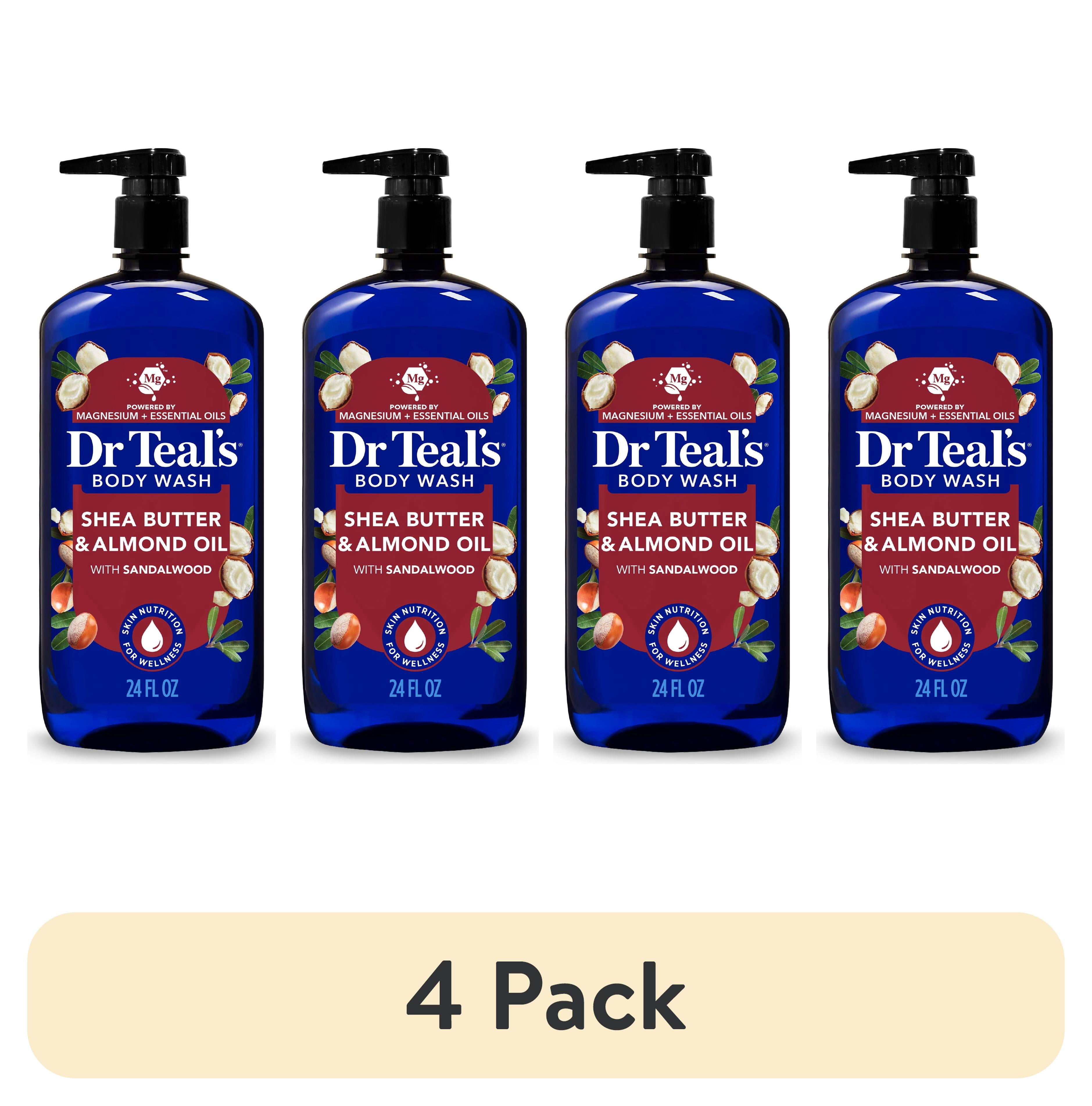 (4 pack) Dr Teal’s Body Wash with Shea Butter & Almond and Pure Epsom Salt, 24 fl oz