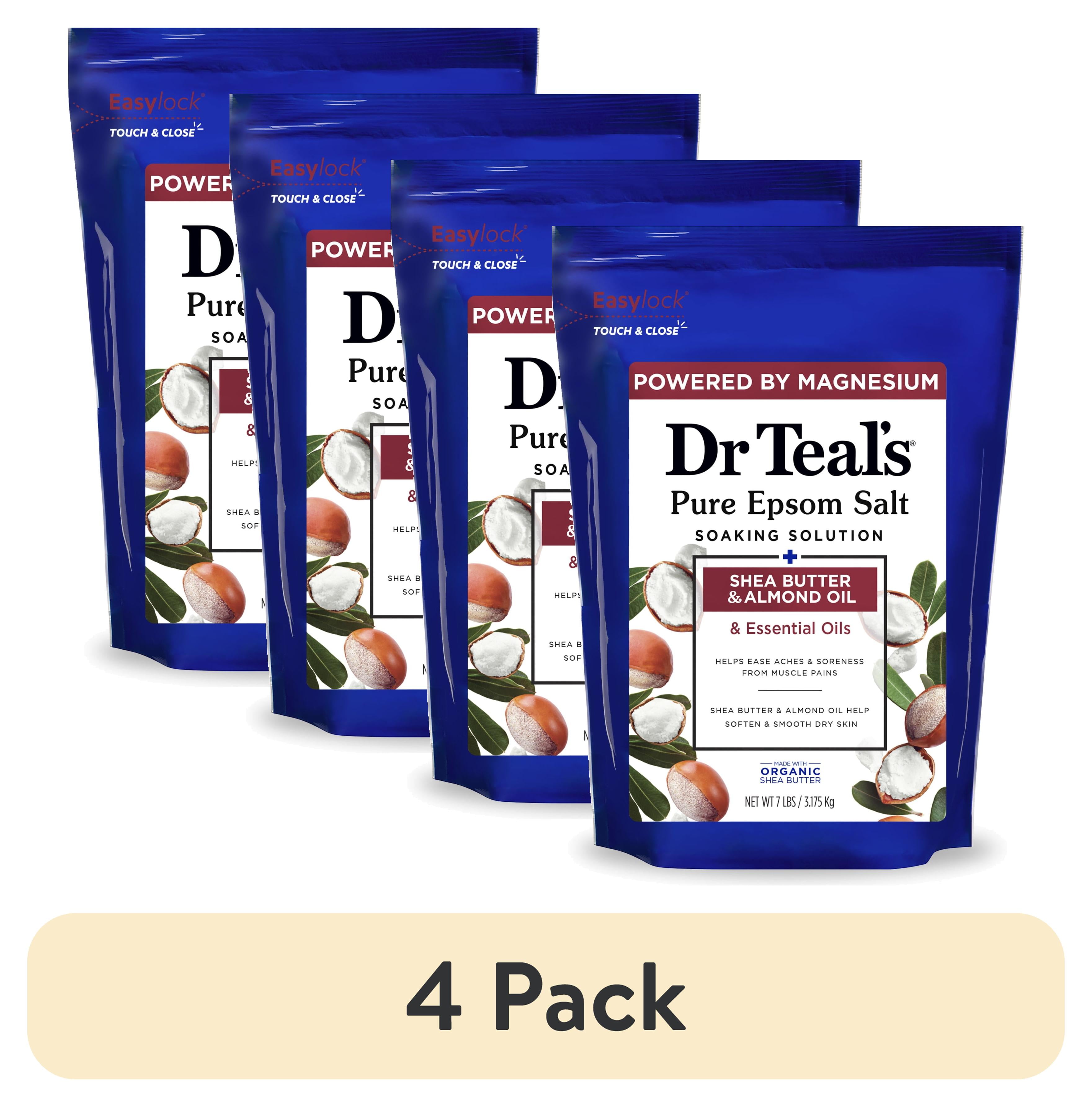 (4 pack) Dr Teal's Epsom Salt Magnesium Soak, with Shea Butter & Almond Oil, 7 lbs