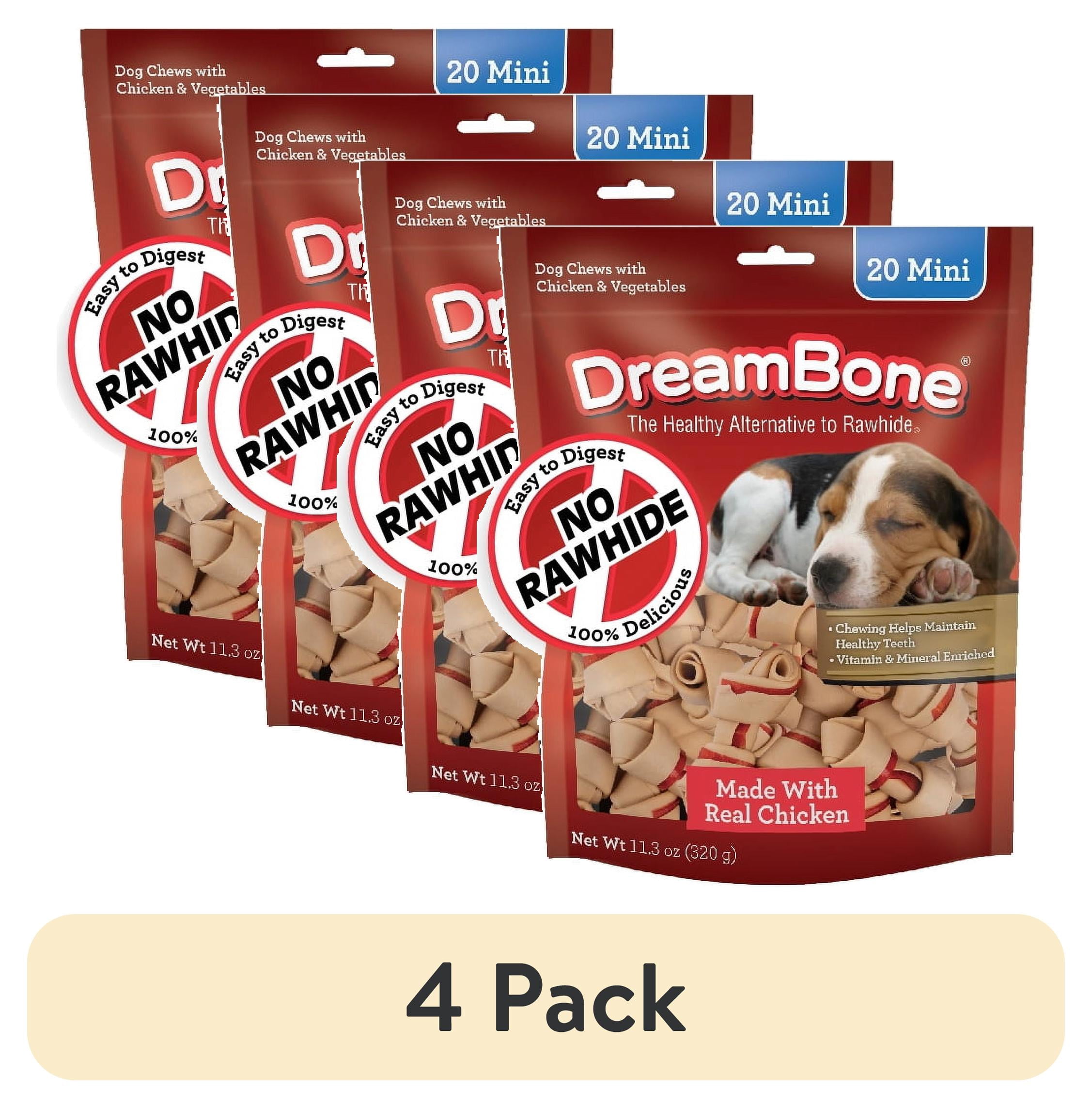 (4 pack) DreamBone Classic Bone Mini Rawhide-Free Chews for Dogs, Made with Real Chicken, 20 Count