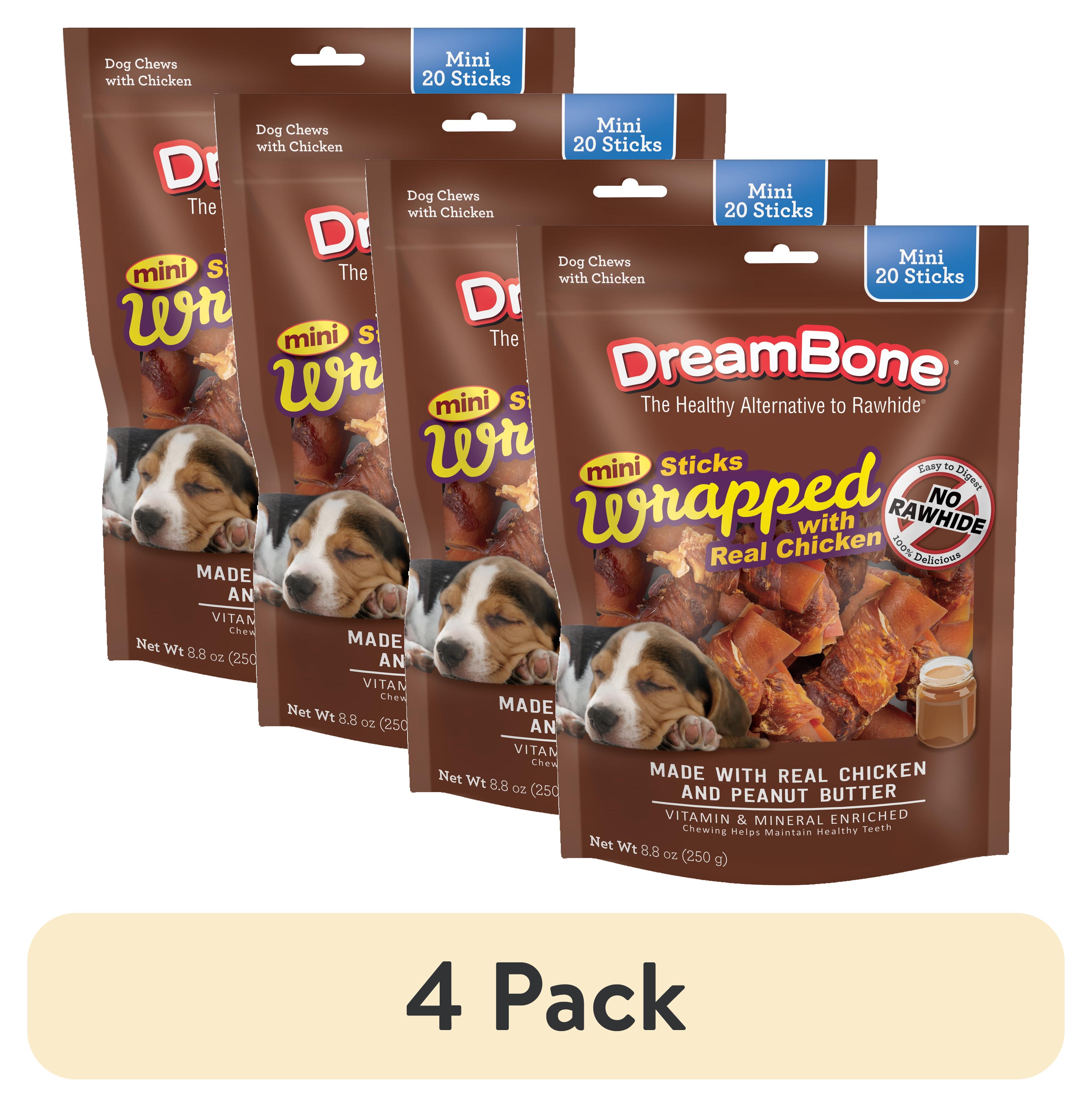 (4 pack) DreamBone Mini Sticks Wrapped with Real Chicken Rawhide Free Chews for Dogs, 20 Count