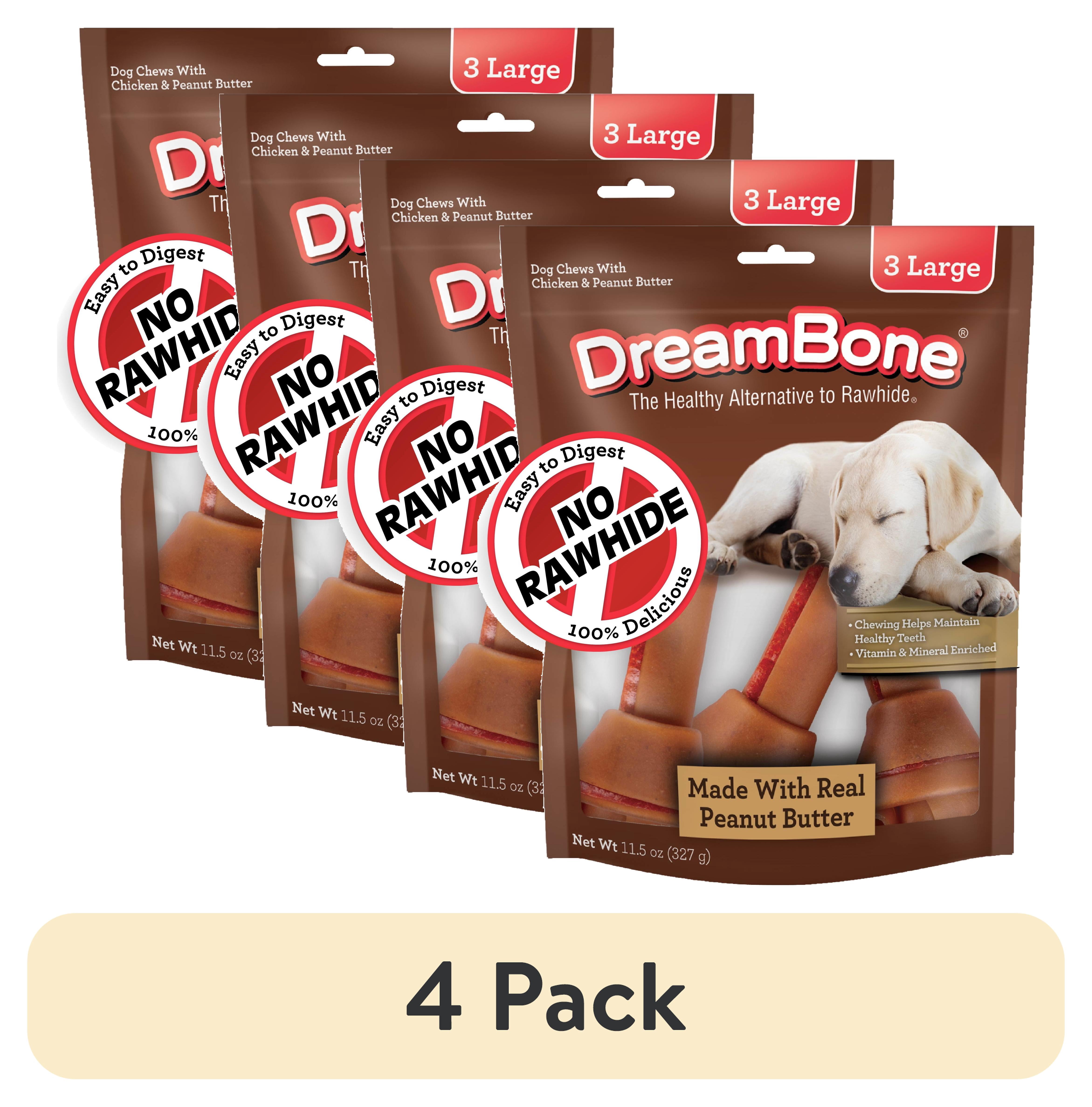 (4 pack) DreamBone Peanut Butter Flavored Rawhide-Free Dog Chews, Large, 12 Oz. (3 Count)