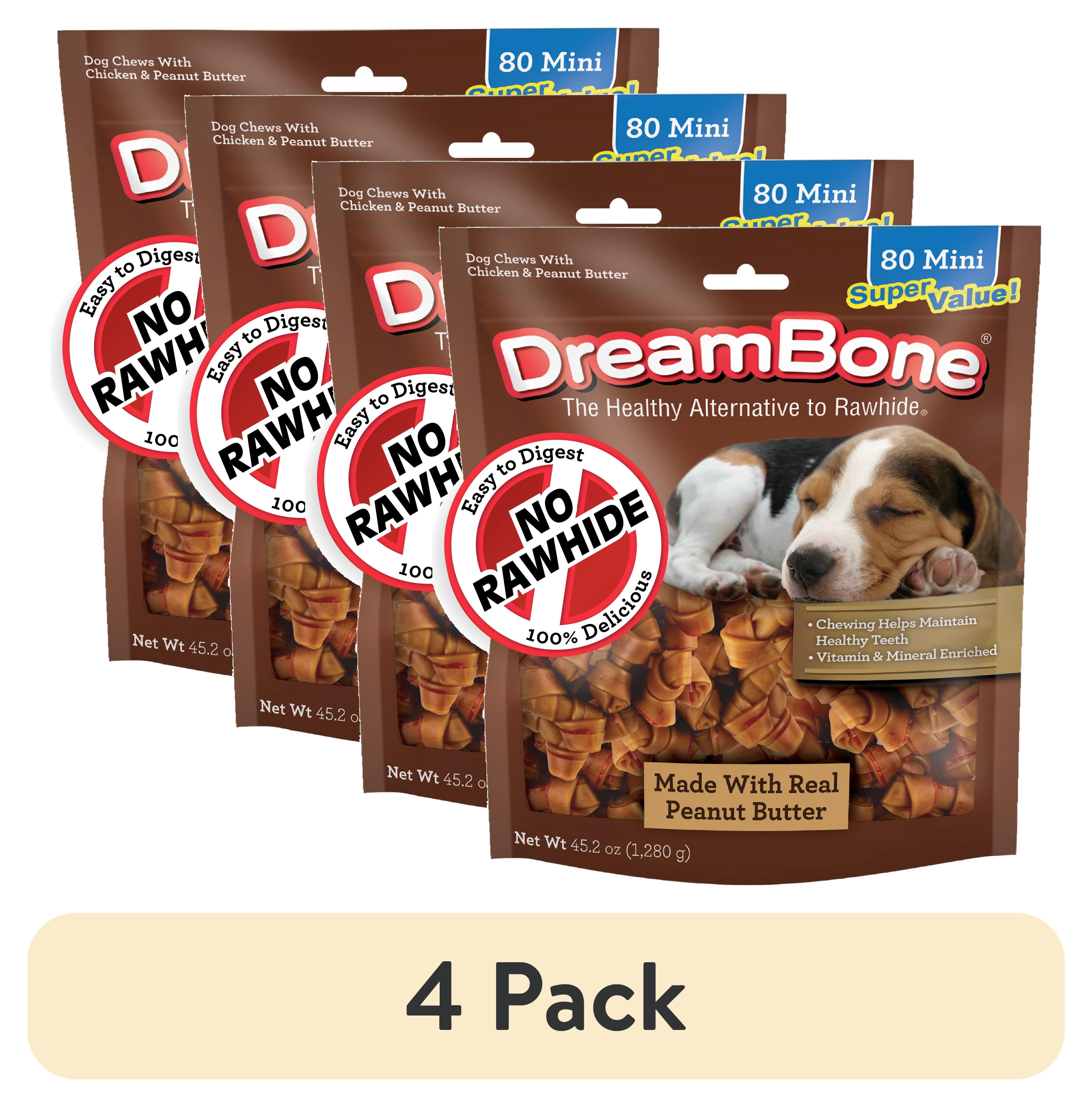 (4 pack) DreamBone Peanut Butter Flavored Rawhide-Free Dog Chews, Mini, 45.2 Oz. (80 Count)