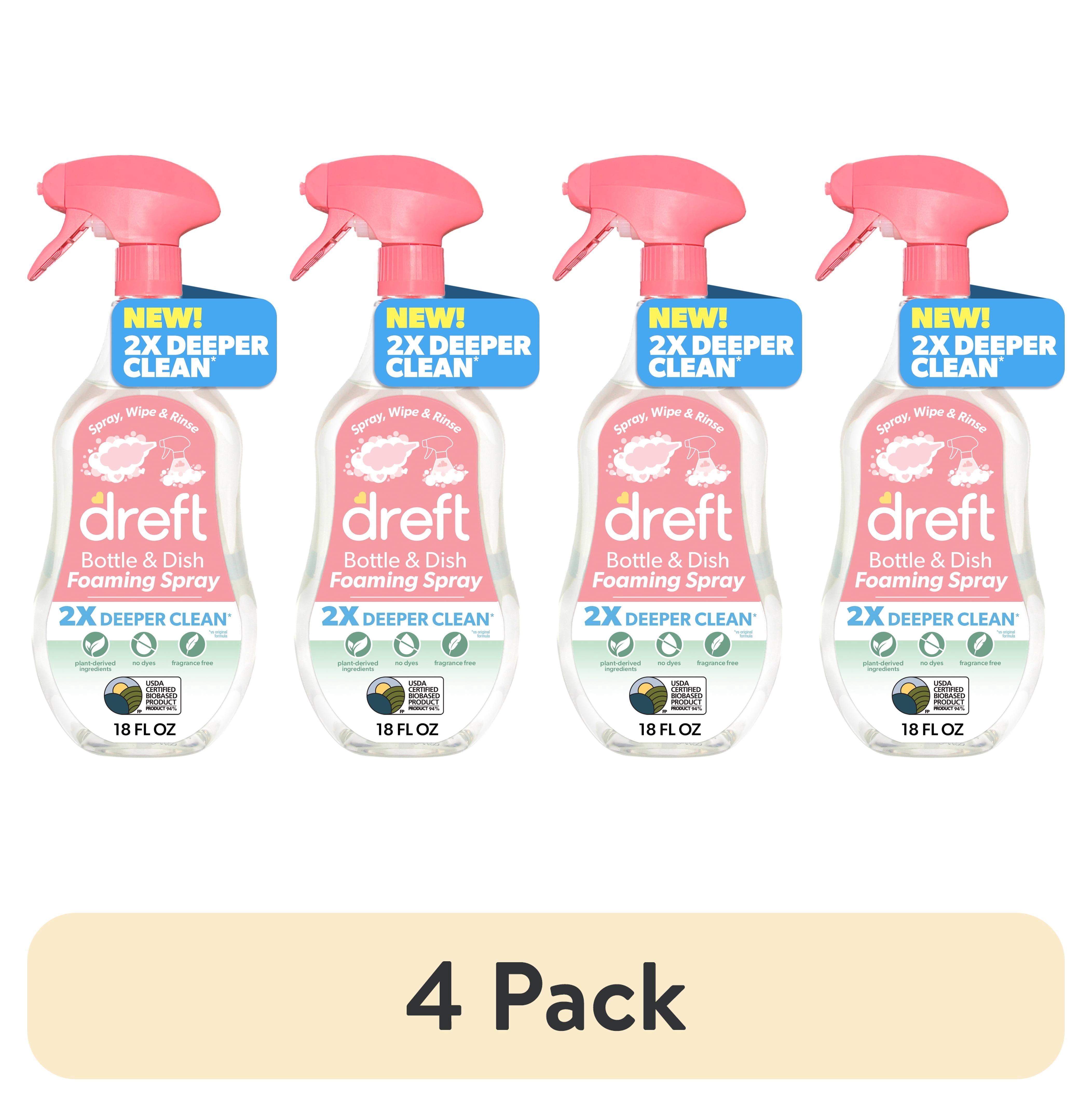 (4 pack) Dreft Foaming Baby Bottle and Dish Cleaning Spray, Plant-Derived Formula, 18 Fl Oz