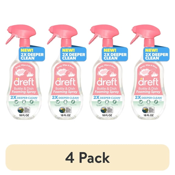 (4 pack) Dreft Foaming Baby Bottle and Dish Cleaning Spray, Plant-Derived Formula, 18 Fl Oz