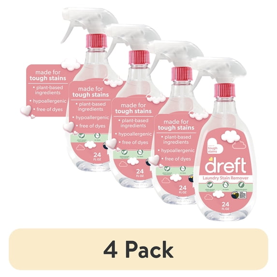 (4 pack) Dreft Plant Based Baby Spray and Wash Laundry Stain Remover, Baby Essentials, 24 oz