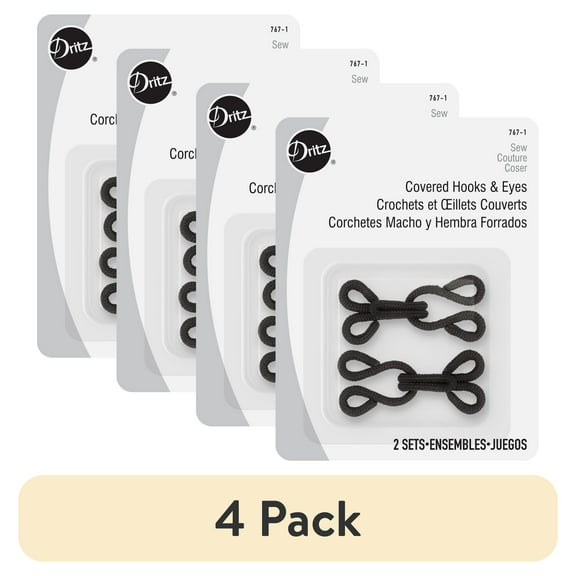 (4 pack) Dritz Covered Black Hooks & Eyes for clothing or crafting, 2 Sets