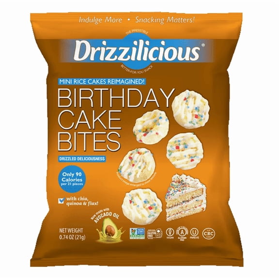 4 pack Drizzilicious Birthday Cake Mini Rice Cake Gluten Free Bites, 0.74 oz