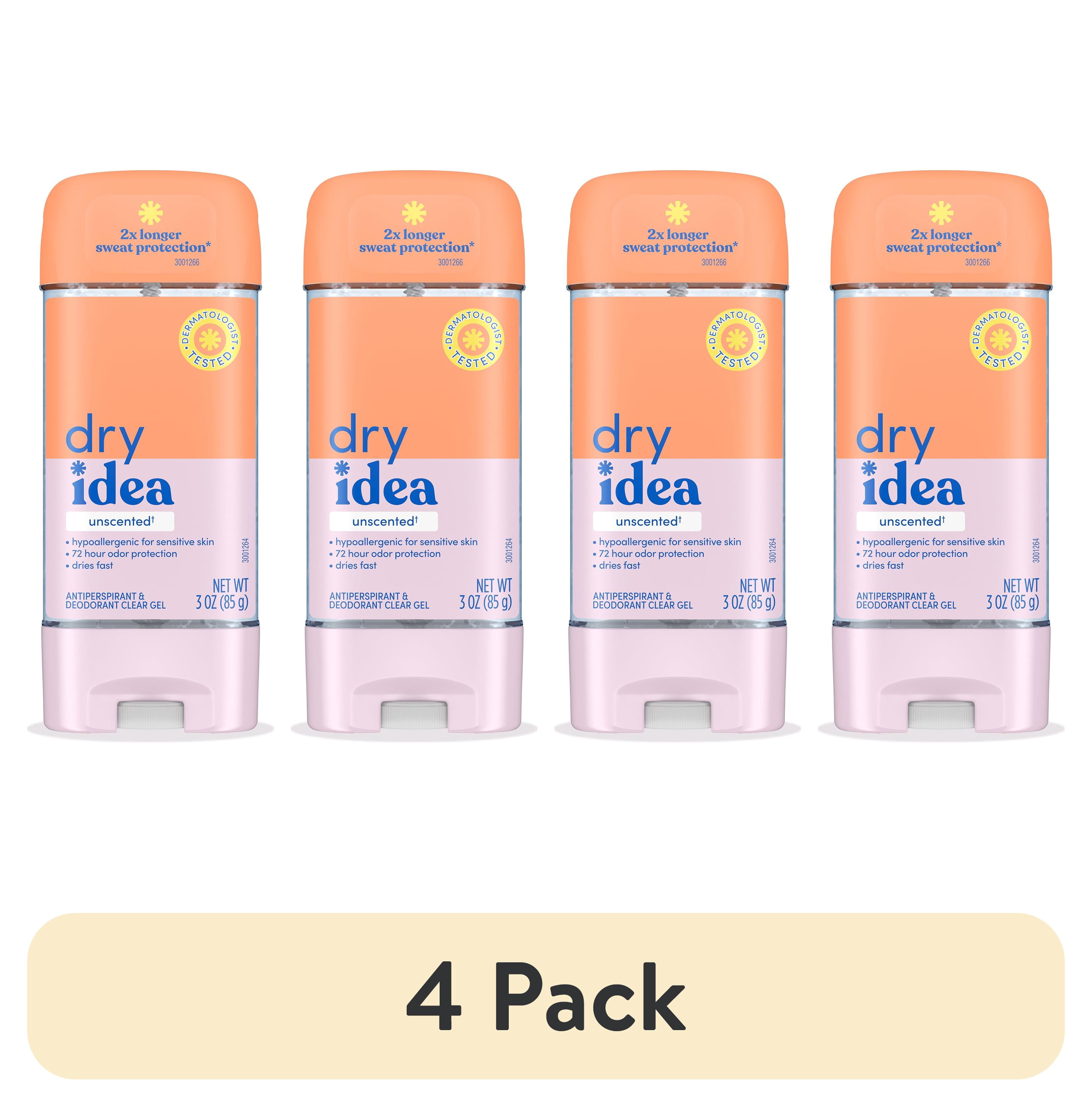 (4 pack) Dry Idea Gel Deodorant & Antiperspirant, Unscented for Sensitive Skin, 3 oz.