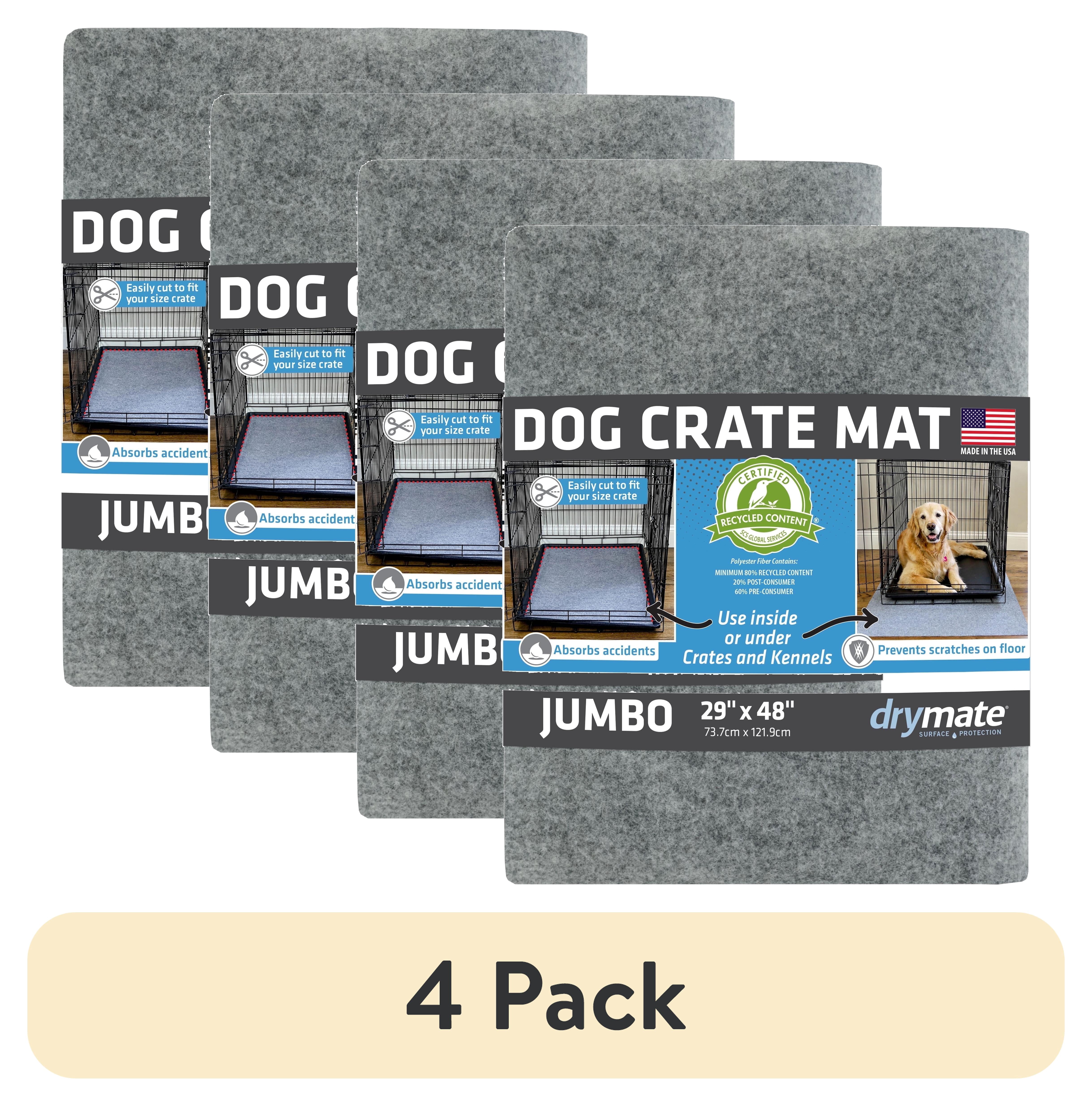 (4 pack) Drymate Dog Crate Mat Liner, Absorbent, Waterproof, Non-Slip, Machine Washable, Use Under Pet Cage to Protect Floors, Customizable, Light Grey, 48" x 29"
