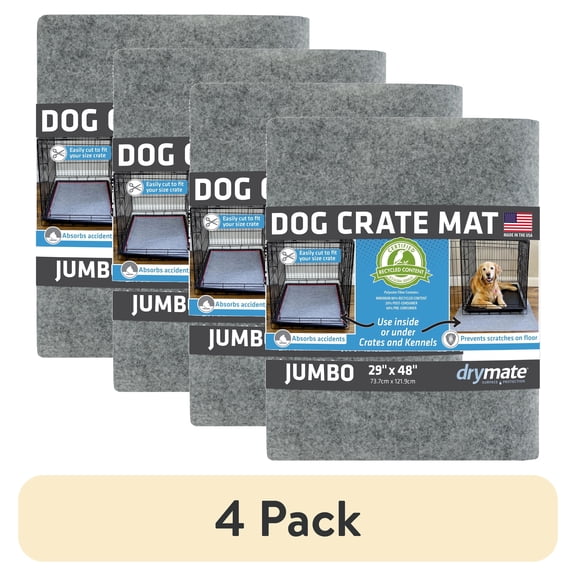 (4 pack) Drymate Dog Crate Mat Liner, Absorbent, Waterproof, Non-Slip, Machine Washable, Use Under Pet Cage to Protect Floors, Customizable, Light Grey, 48" x 29"