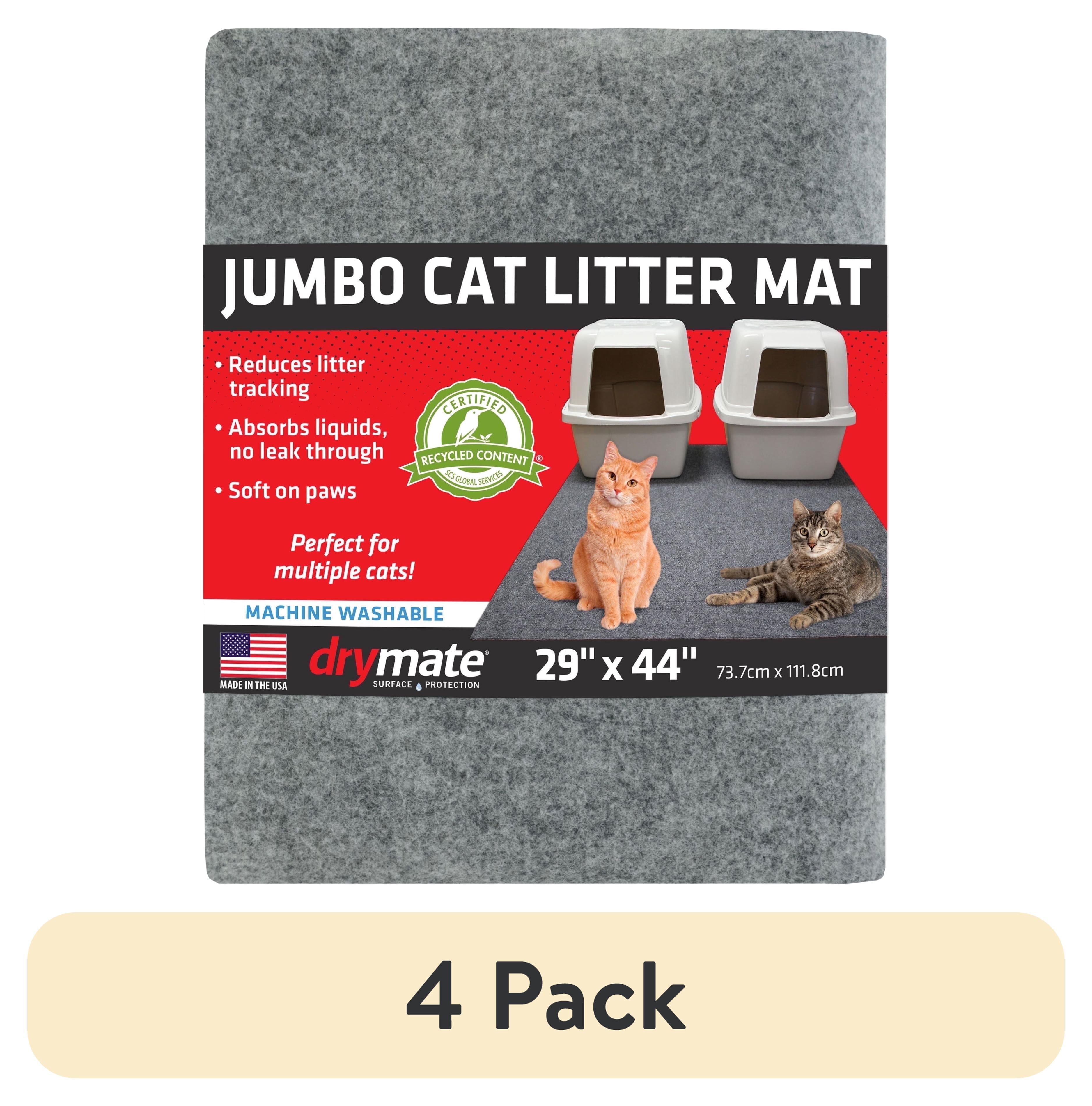 (4 pack) Drymate Jumbo Cat Litter Box Mat, Waterproof Urine-Proof, Absorbent, Machine Washable, Contains Mess, Soft on Paws, Kitten Supplies 29x44, Light Grey