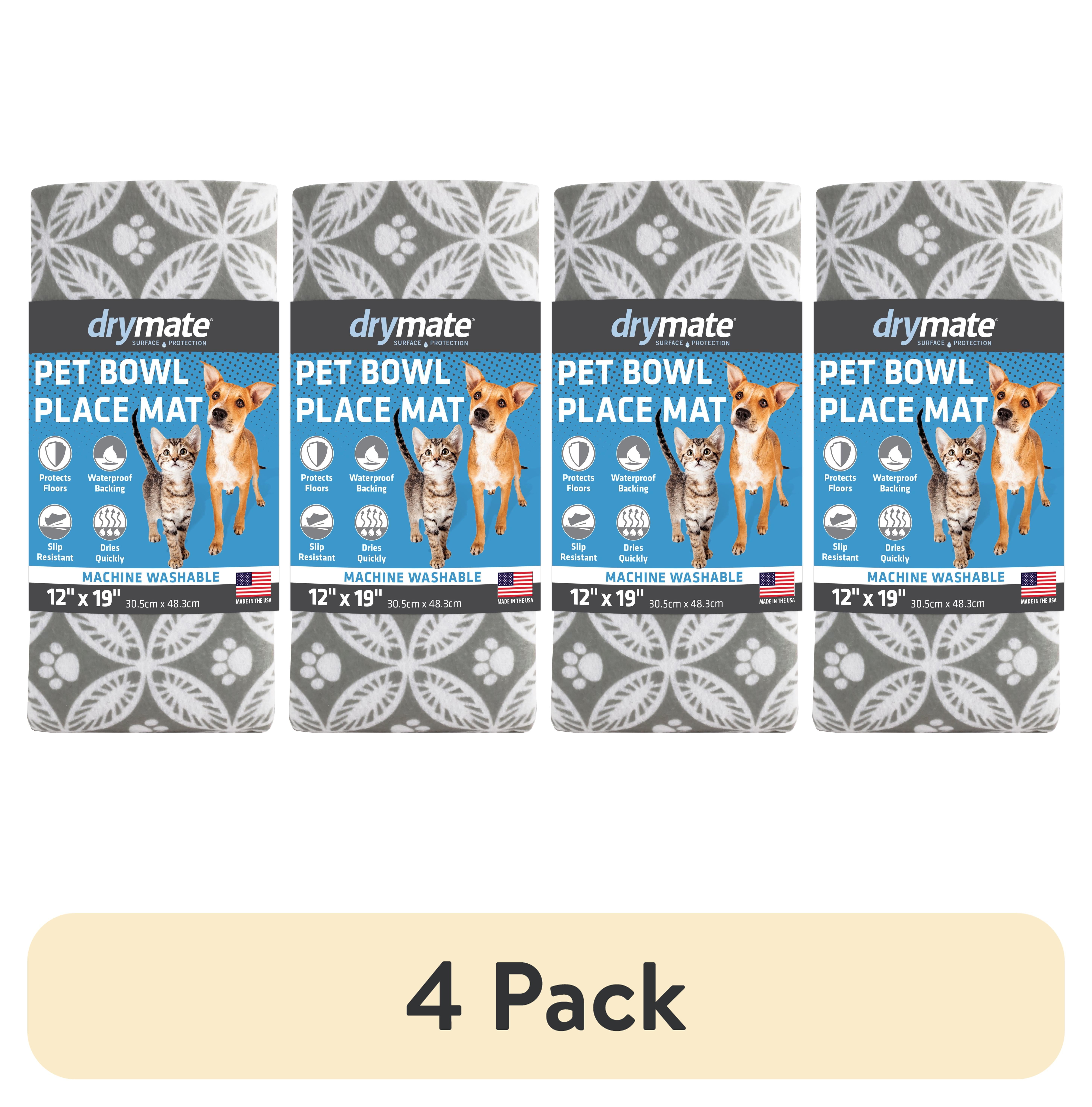 Gray Circle Paw Waterproof Pet Feeding Mat 12" x 19"