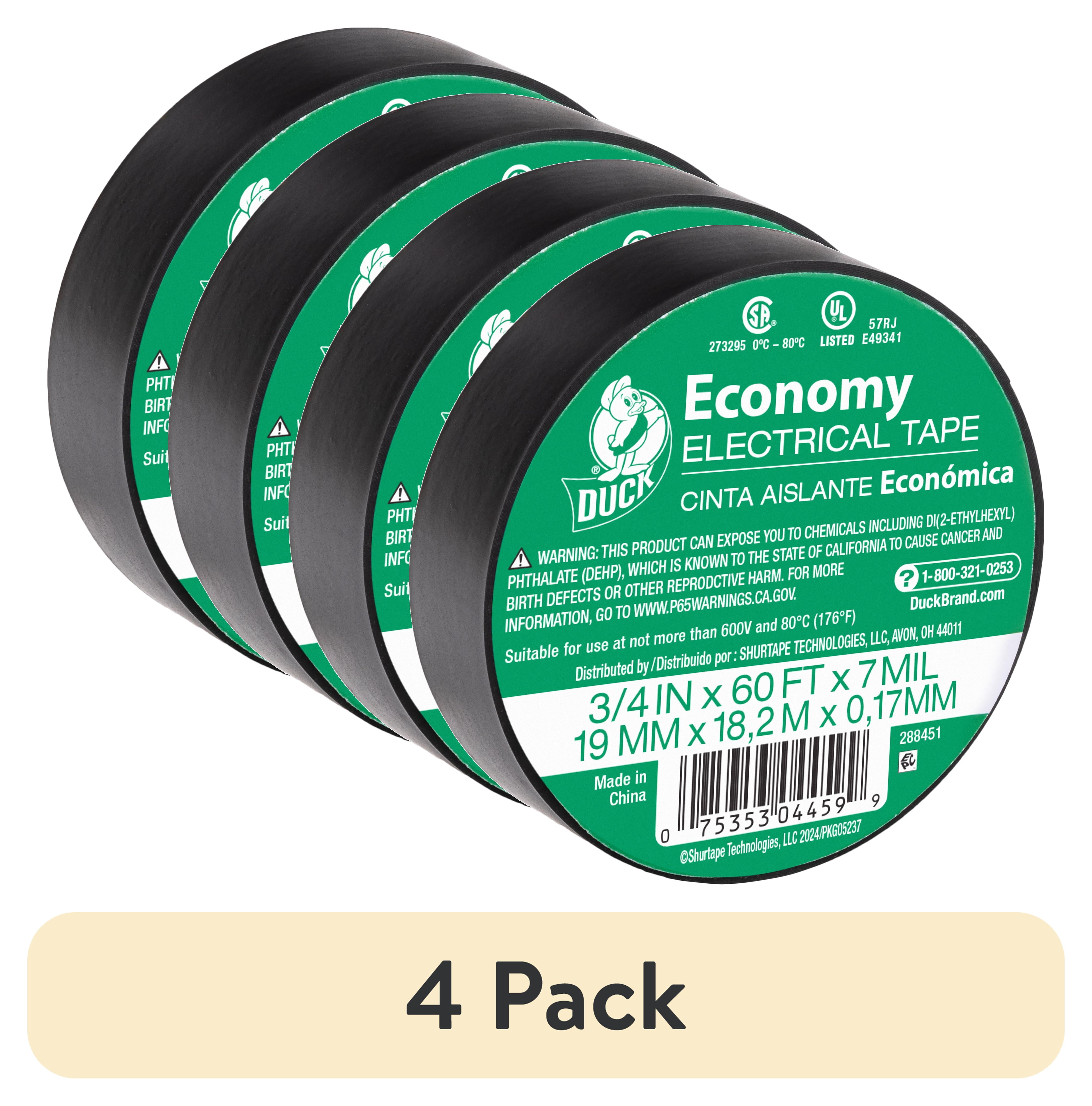 (4 pack) Duck Brand 0.75" x 60 ft. x 7 mm, Black Auto Electrical Tape