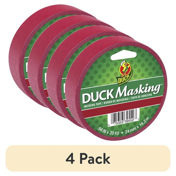 (4 pack) Duck Brand Color Masking Tape, 0.94 in. x 20 yd., Red, 1 Roll