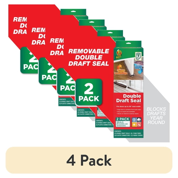 (4 pack) Duck Brand, Dark Gray Foam Double Draft Door Seal, 2Pack, Removable, Machine Washable