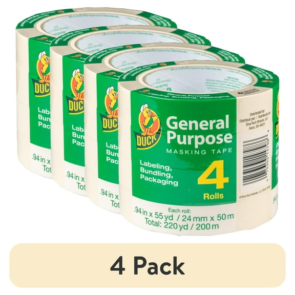(4 pack) Duck Brand General Purpose Masking Tape, 0.94 in. x 55 yd., Beige, 4 Pack