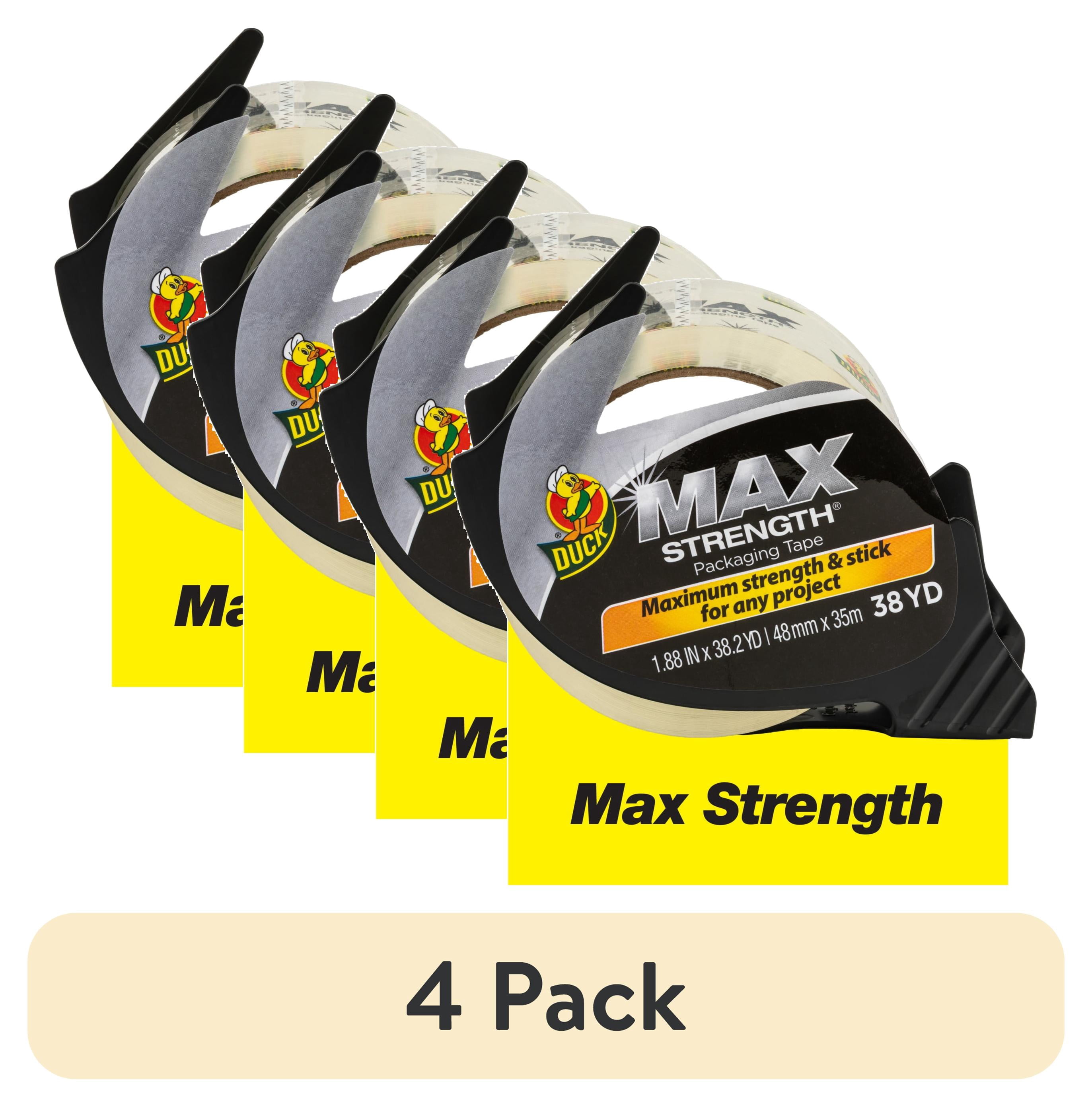 (4 pack) Duck Max Strength Clear Packaging Tape with Dispenser, 1.88 in. x 38.2 yd.