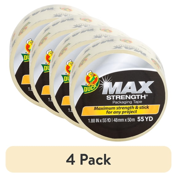 (4 pack) Duck Max Strength Packing Tape, 1.88 in x 55 yd, Clear, 1 Refill Roll