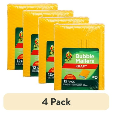 (4 pack) Duck Self-Seal Kraft Bubble Mailer #0, 6" x 9", Solid Manila, 12 Pack