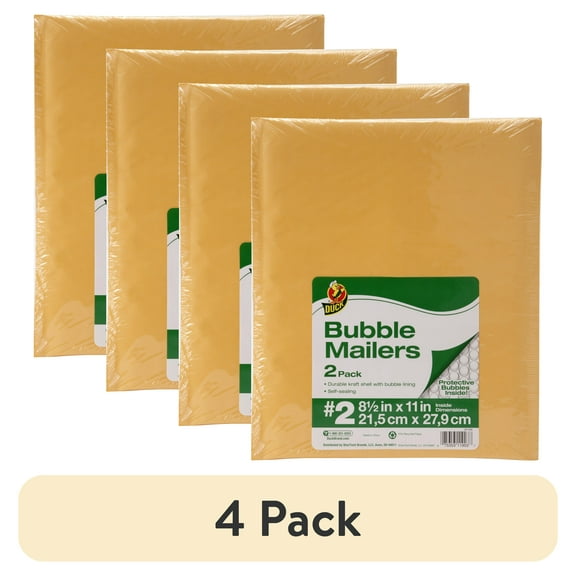 (4 pack) Duck Self-Seal Kraft Bubble Mailer #2, 8.5" x 11", Solid Print, 2 Pack