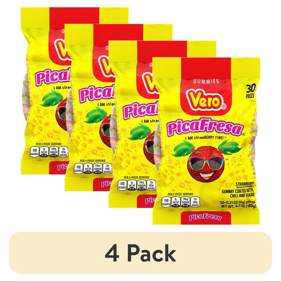 (4 pack) Vero Picafresa Strawberry Gummies with Chili Pepper Powder, 0.21 oz, 30 Count Bag