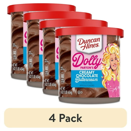 (4 pack) Duncan Hines Dolly Parton's Favorite Chocolate Buttercream Flavored Cake Frosting, 16 oz.