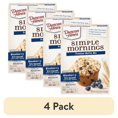 (4 pack) Duncan Hines Simple Mornings Blueberry Streusel Flavored Muffin Mix, 20.5 oz.