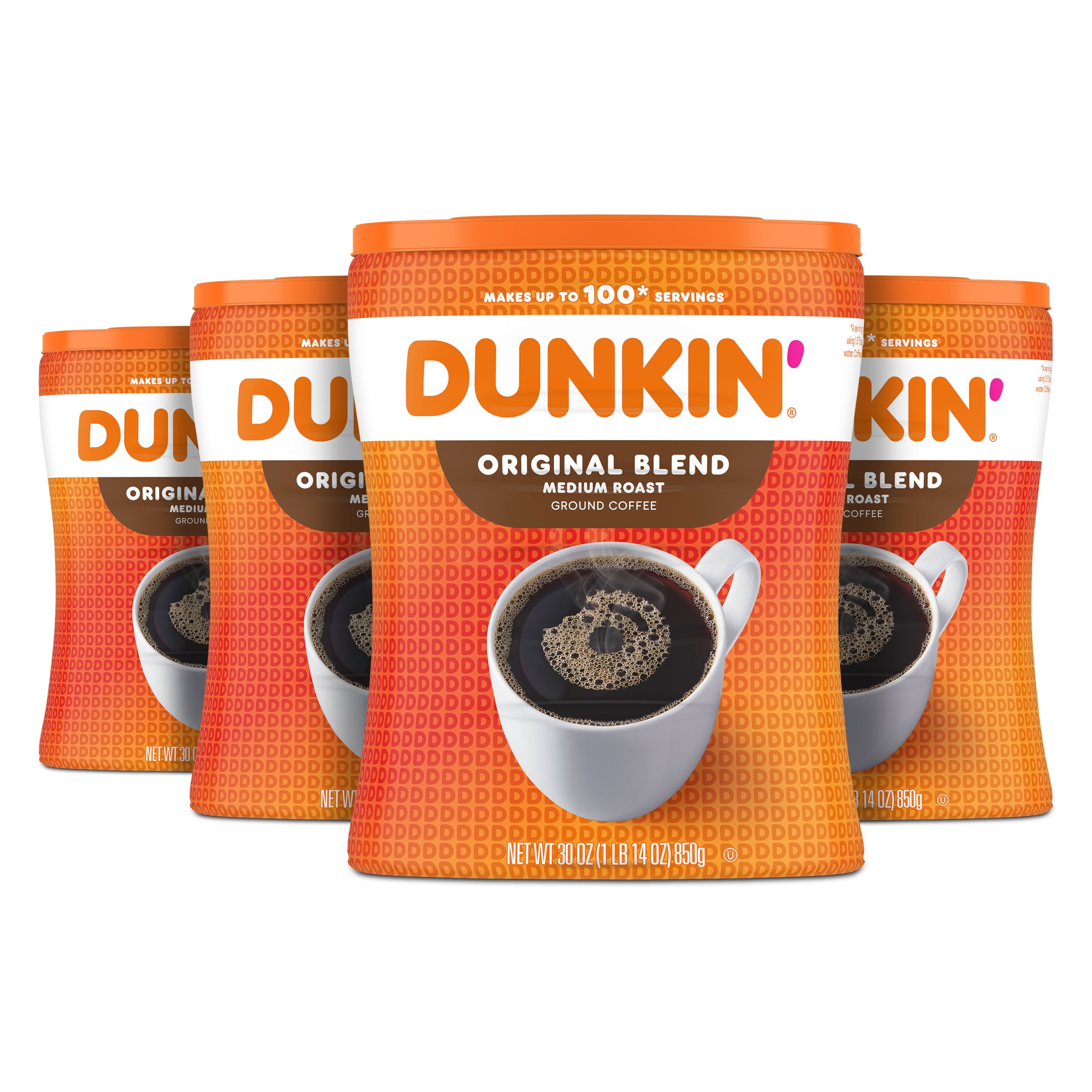 DUNKIN' (4 pack) Dunkin Original Blend Medium Roast Ground Coffee, 30 oz Canister