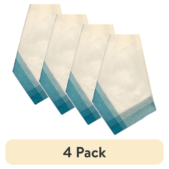 (4 pack) Dunroven House Striped McCleod Tea Towel 20"X28"-White & Turquoise