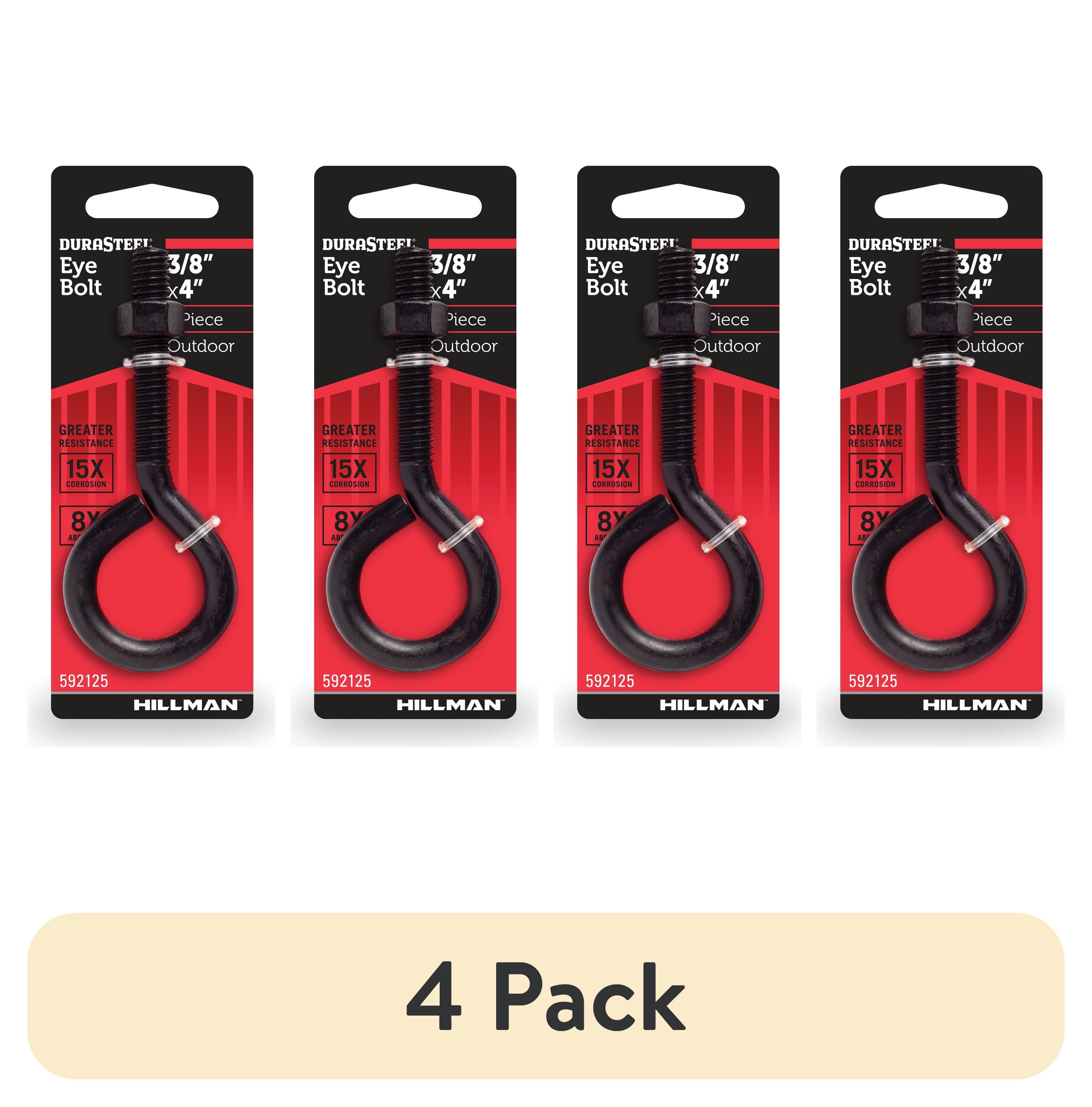 (4 pack) Durasteel Eye Bolt 3/8" - 16 x 2-4", Outdoor & Indoor Eye Bolt, Black, Steel, 1 Piece