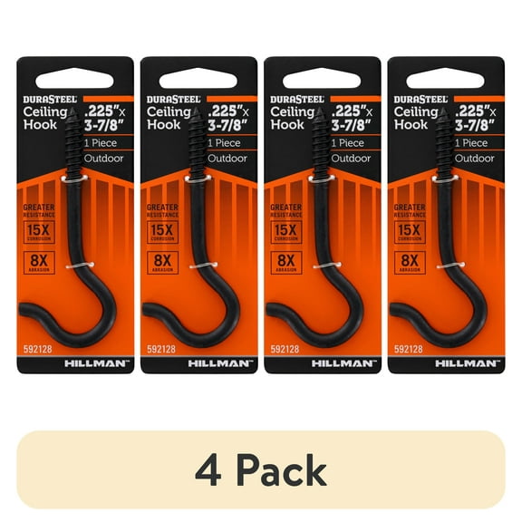 (4 pack) Durasteel Hillman Ceiling Hook 3-7/8", Outdoor Screw Hook, Black, Steel, 1 Piece