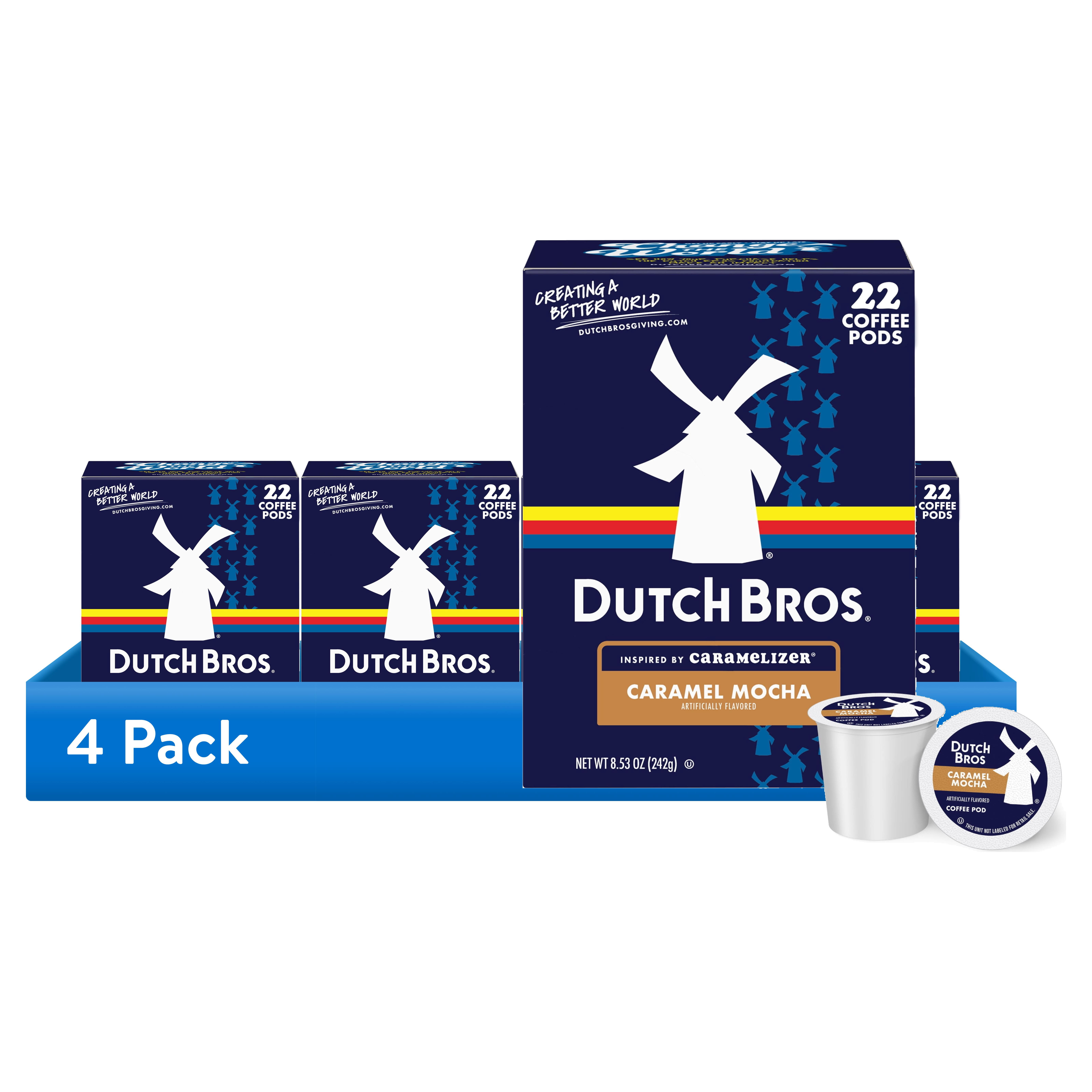 (4 pack) Dutch Bros Caramel Mocha Flavored Coffee Inspired by Caramelizer®, 22 Count, Medium Roast, Single Serve Coffee Pods for Keurig K-Cup Brewers