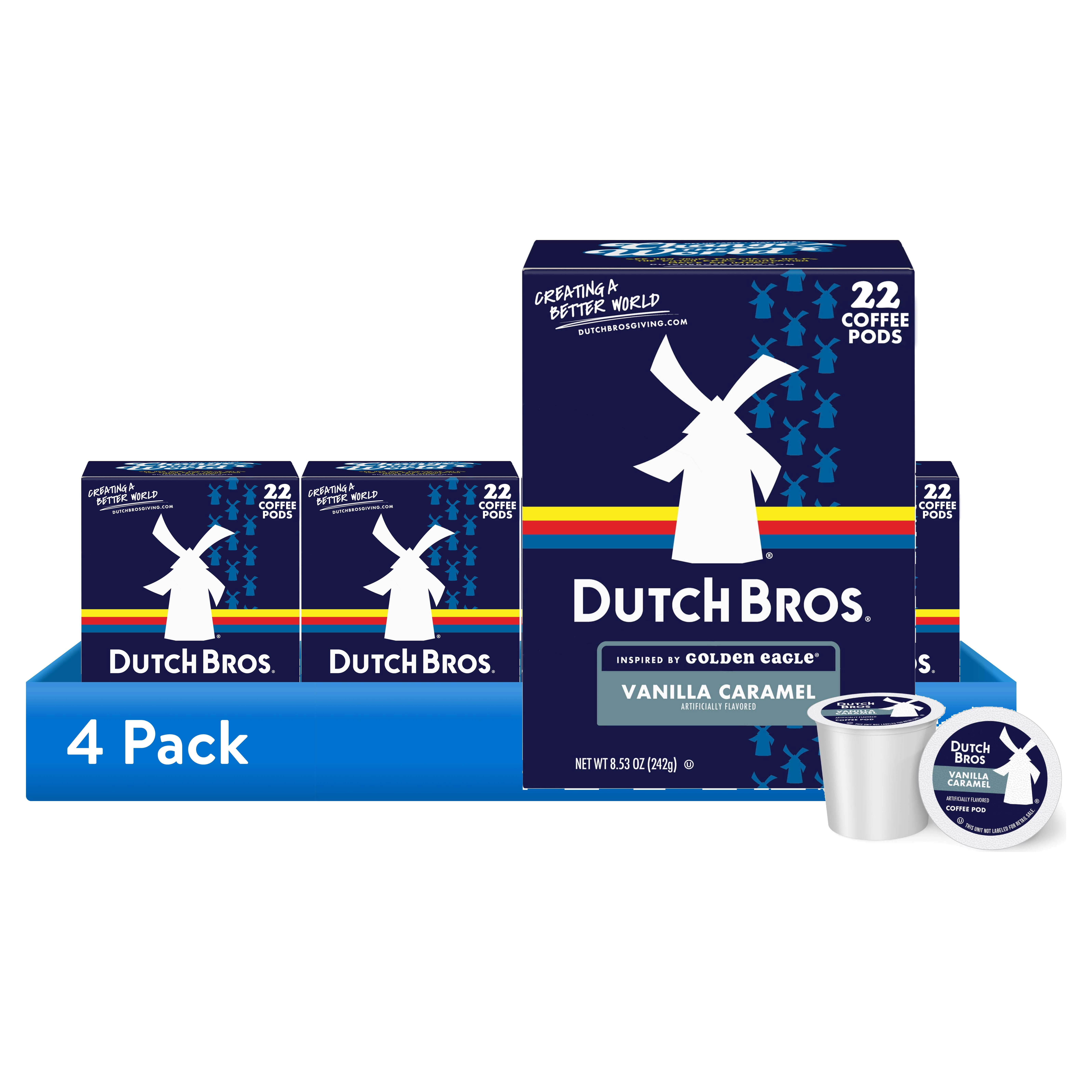 (4 pack) Dutch Bros Vanilla Caramel Flavored Coffee Inspired by Golden Eagle®, 22 Count, Medium Roast, Single Serve Coffee Pods for Keurig K-Cup Brewers