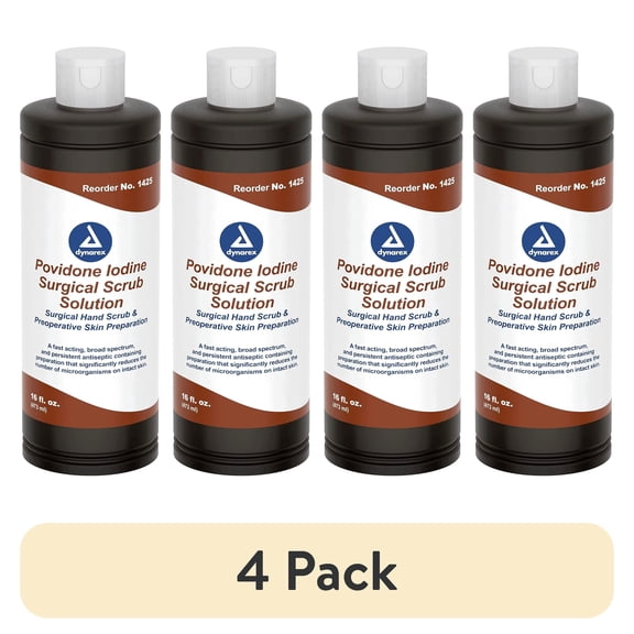 (4 pack) Dynarex Povidone-Iodine Surgical Scrub Solution 16 oz