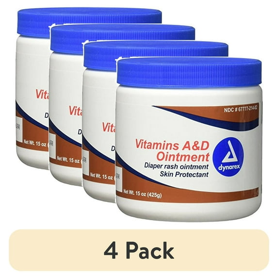 (4 pack) Dynarex Vitamin A&D Ointment, Diaper Rash Treatments, 15 oz. Jar