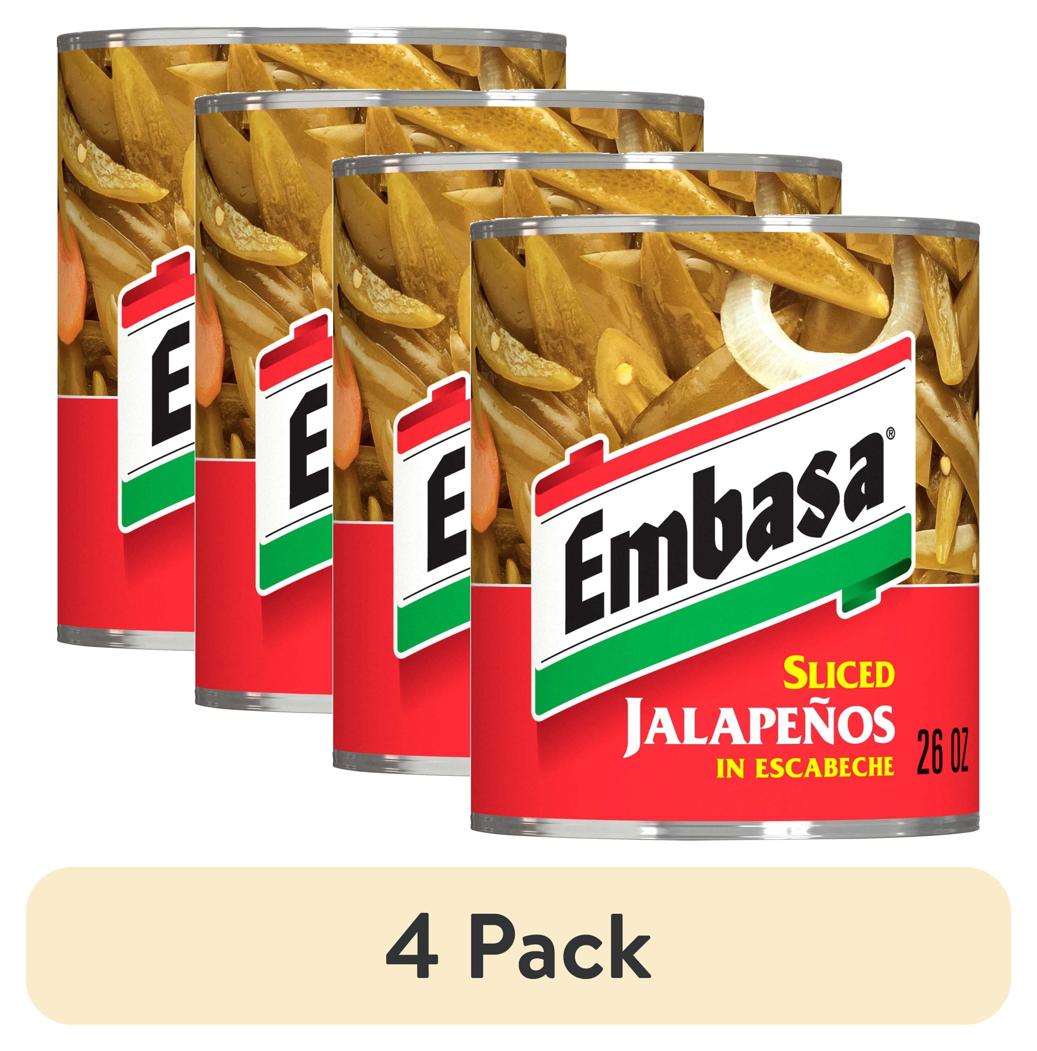 (4 pack) EMBASA Whole Jalapenos in Escabeche, Shelf Stable, Kosher, 26 oz Steel Can