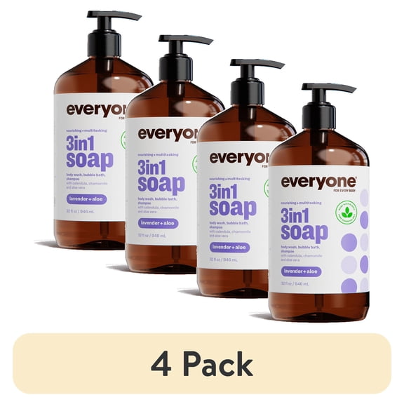 (4 pack) EO Everyone Lavender & Aloe 3-in-1 Body Wash Bubble Bath Shampoo 32 Oz.