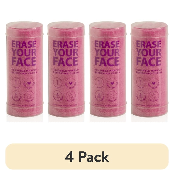 (4 pack) ERASE YOUR FACE Reusable Makeup Removing Cloth, Pink