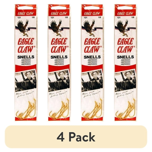 (4 pack) Eagle Claw 121-4 Aberdeen Snell Fish Hook, Size 4