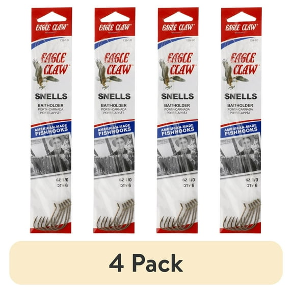 (4 pack) Eagle Claw 139W-6 Baitholder Snell, Size 6 Hook