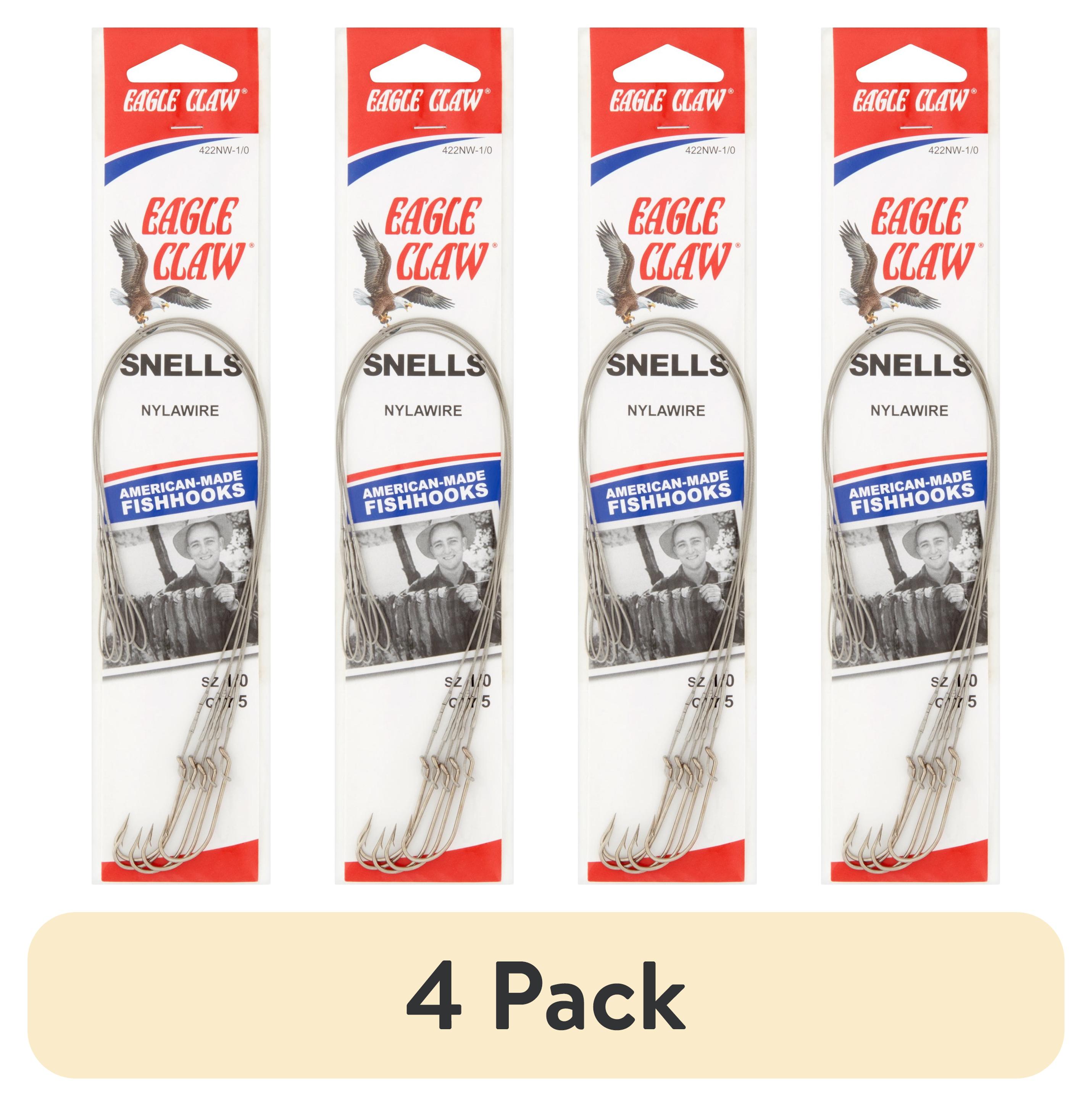 (4 pack) Eagle Claw 422NWH-1/0 Snells Nylawire Hooks, Size 1/0
